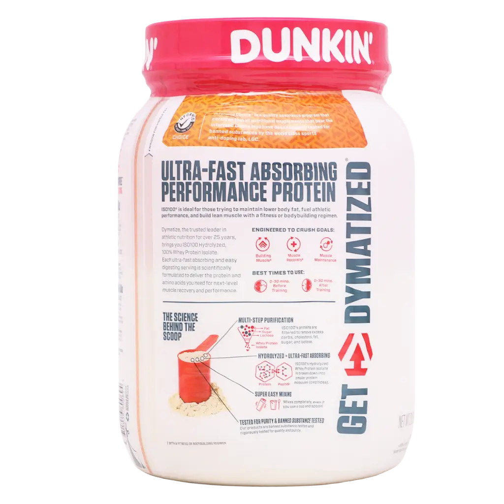 Dymatize Iso100 Protein Powder Dunkin' Glazed Donut Flavor 610 gm - view 4
