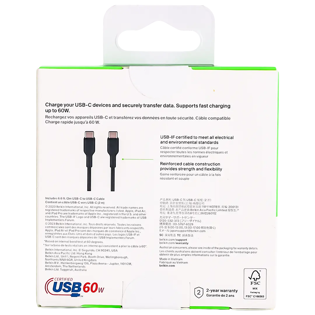 Belkin boostcharge usb c to usb c cable 2m 60w black - view 4