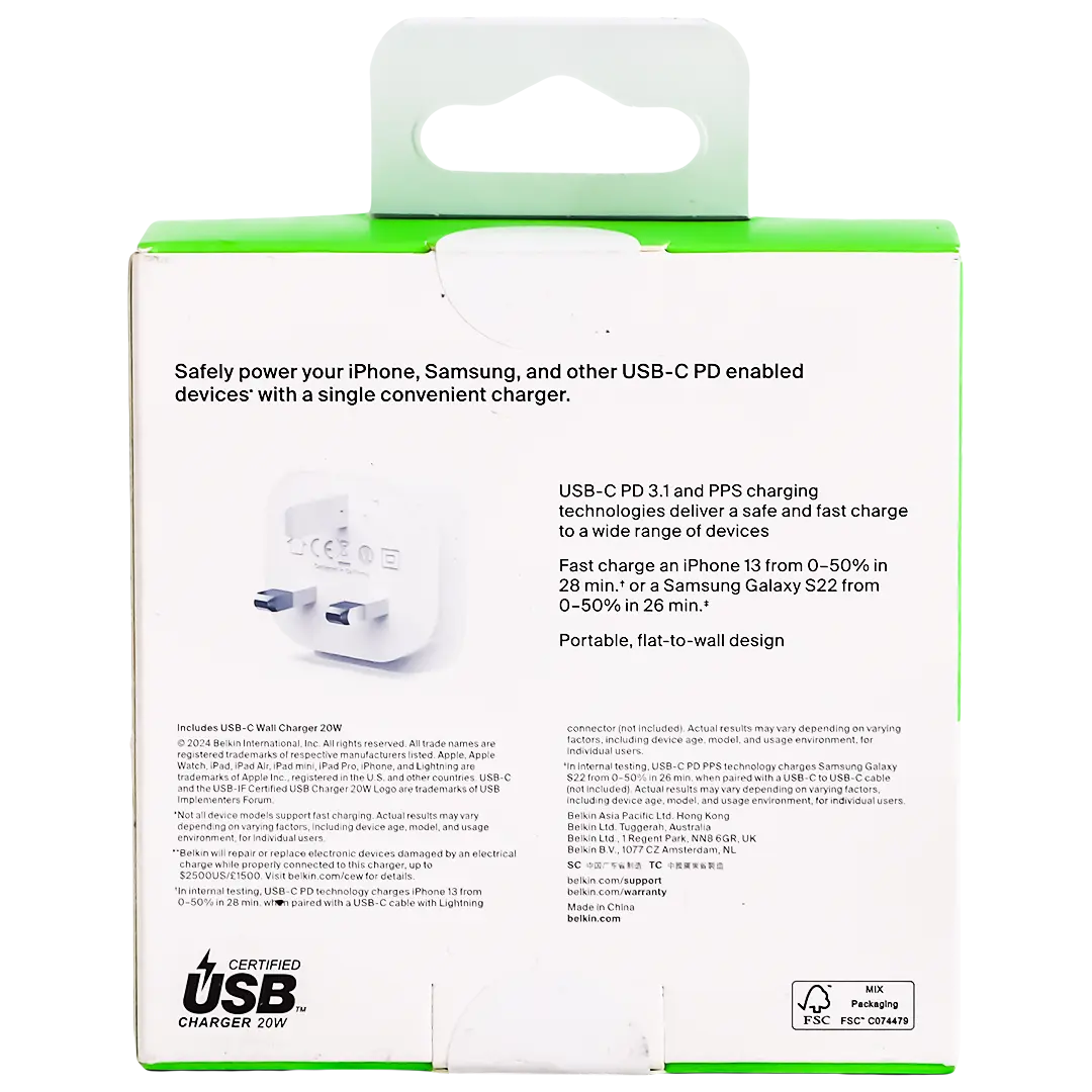 Belkin boostcharge pd 20w usb c wall charger white - view 4