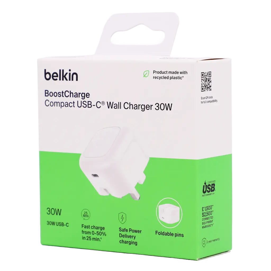 Belkin 30w usb c cube wall charger with pps white - view 2