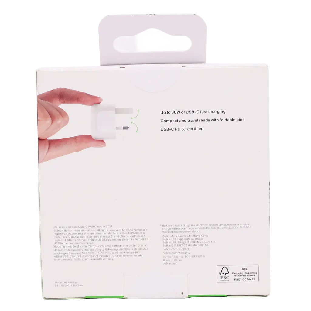 Belkin 30w usb c cube wall charger with pps white - view 4