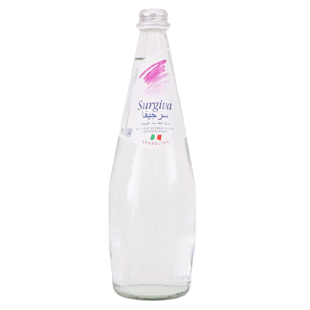 SurgivaNatural Mineral Sparkling   Italian Water    Glass 750 ml