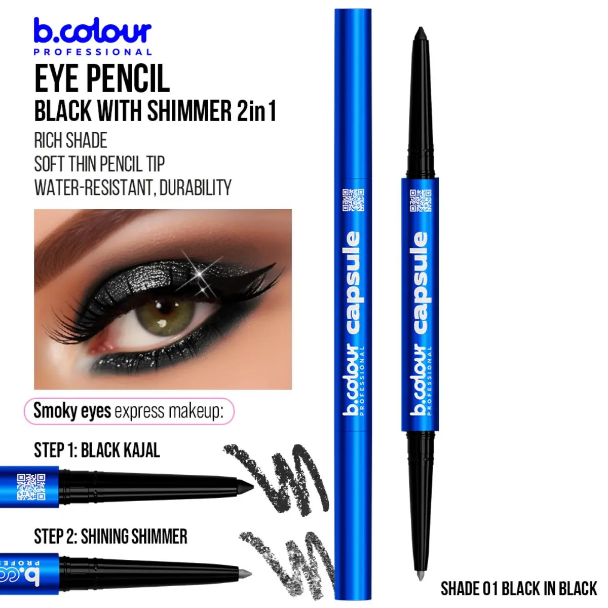 B.Colour Pro Capsule Smoky Eye Pencil And Shimmer 2In1 01 - view 5