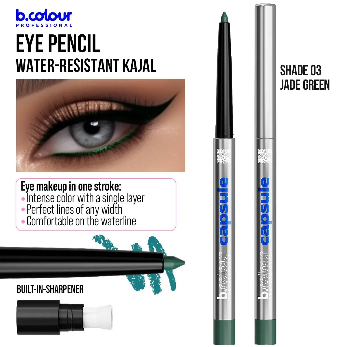 7Days B.Colour Pro Capsule Automatic Kajal Eye Pencil 03 Jade Green - view 4