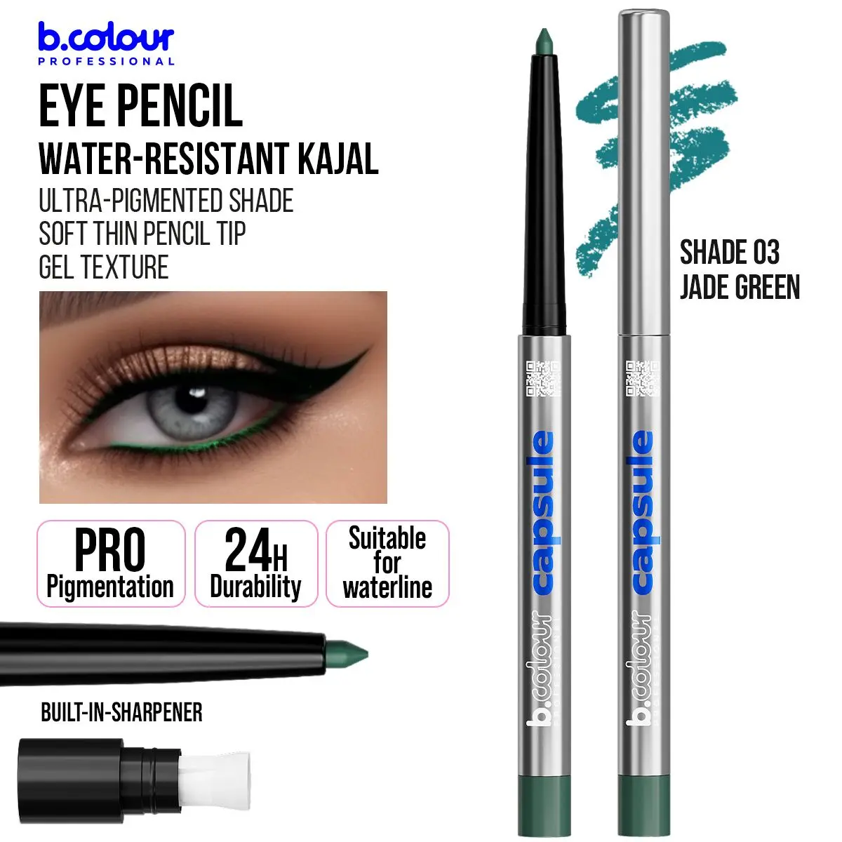 7Days B.Colour Pro Capsule Automatic Kajal Eye Pencil 03 Jade Green - view 5
