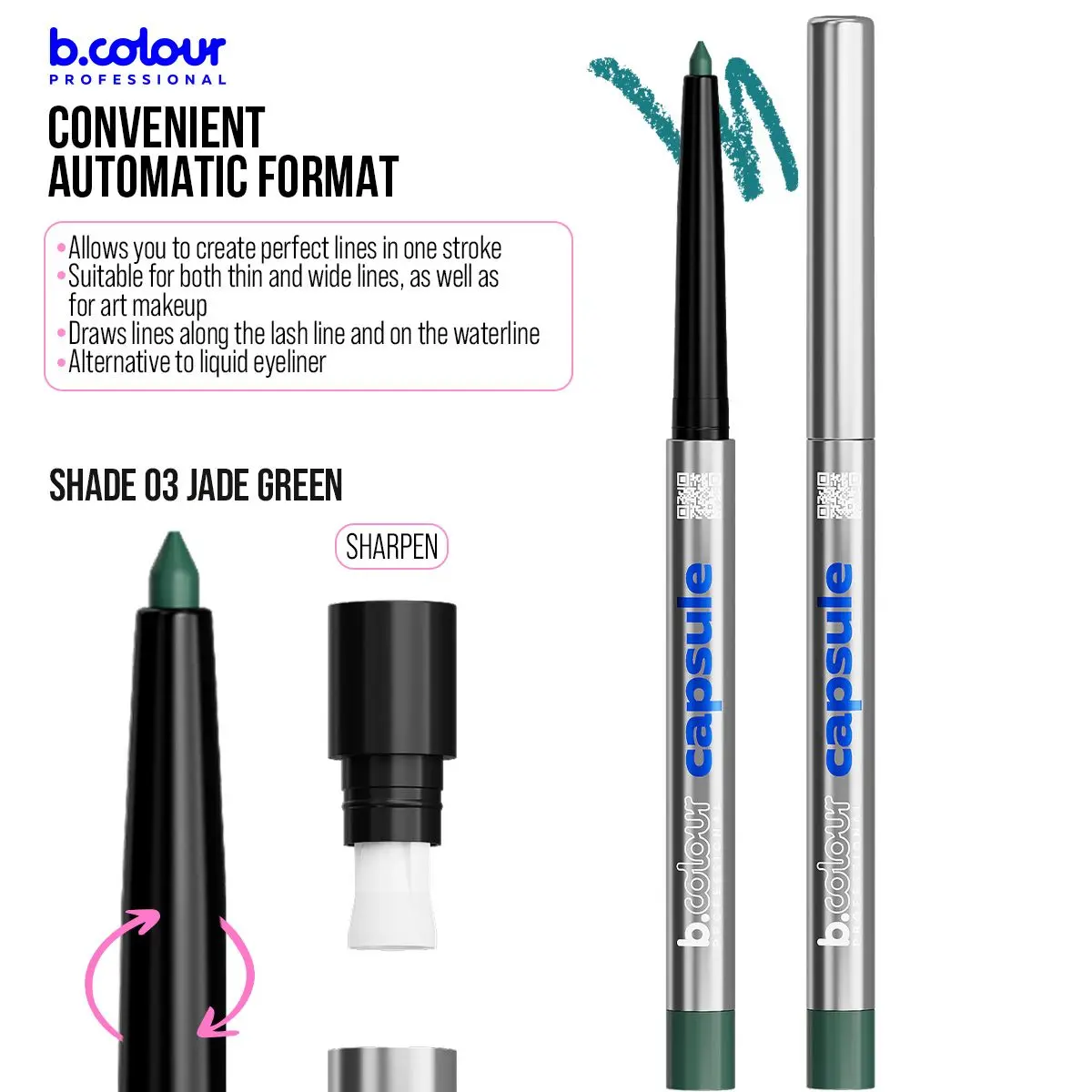 7Days B.Colour Pro Capsule Automatic Kajal Eye Pencil 03 Jade Green - view 7