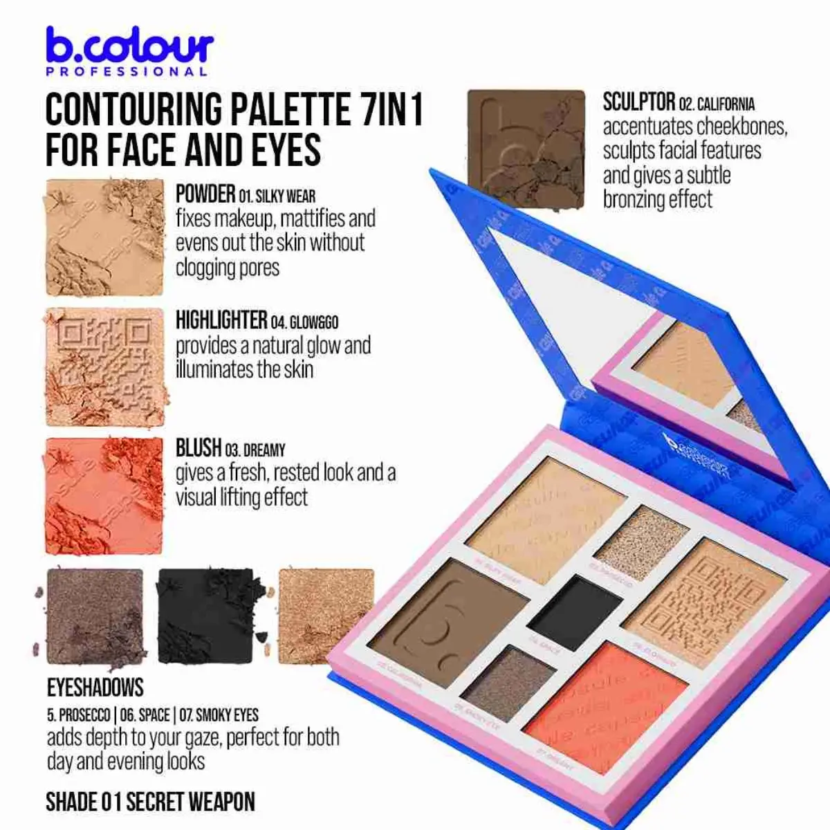 7Days B.Colour Pro Capsule Contouring Face And Eyes Palette 01 Secret Weapon - view 7