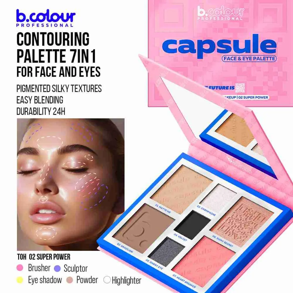 7Days B.Colour Pro Capsule Contouring Face And Eyes Palette 02 Super Power - view 7