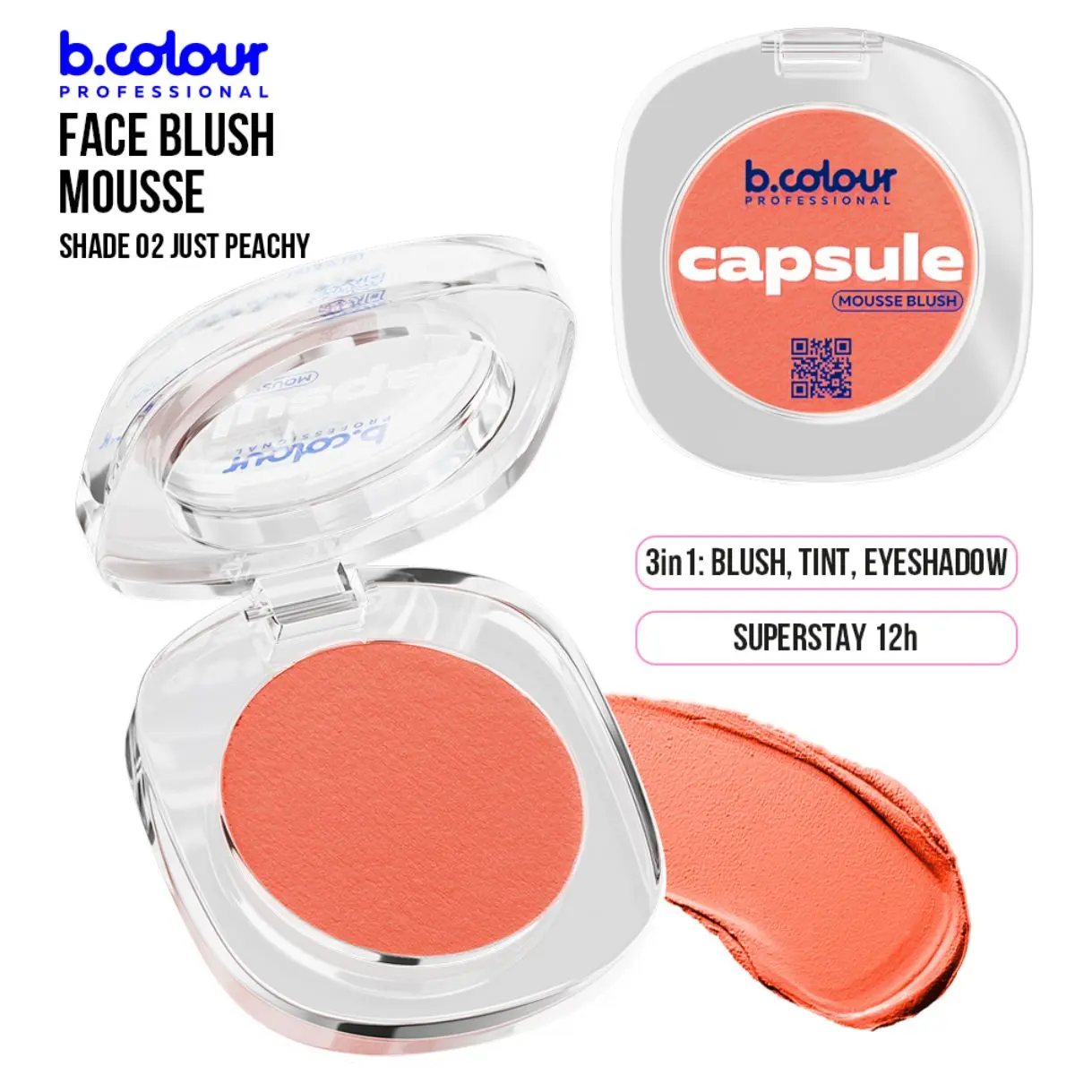 B.Colour Pro Capsule Mousse Face Blush 02 Just Peachy - view 7