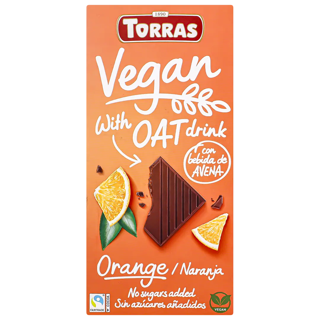 Torras Plant-Based Chocolate with Oat & Orange Extract No Added Sugar 100 gm - view 1