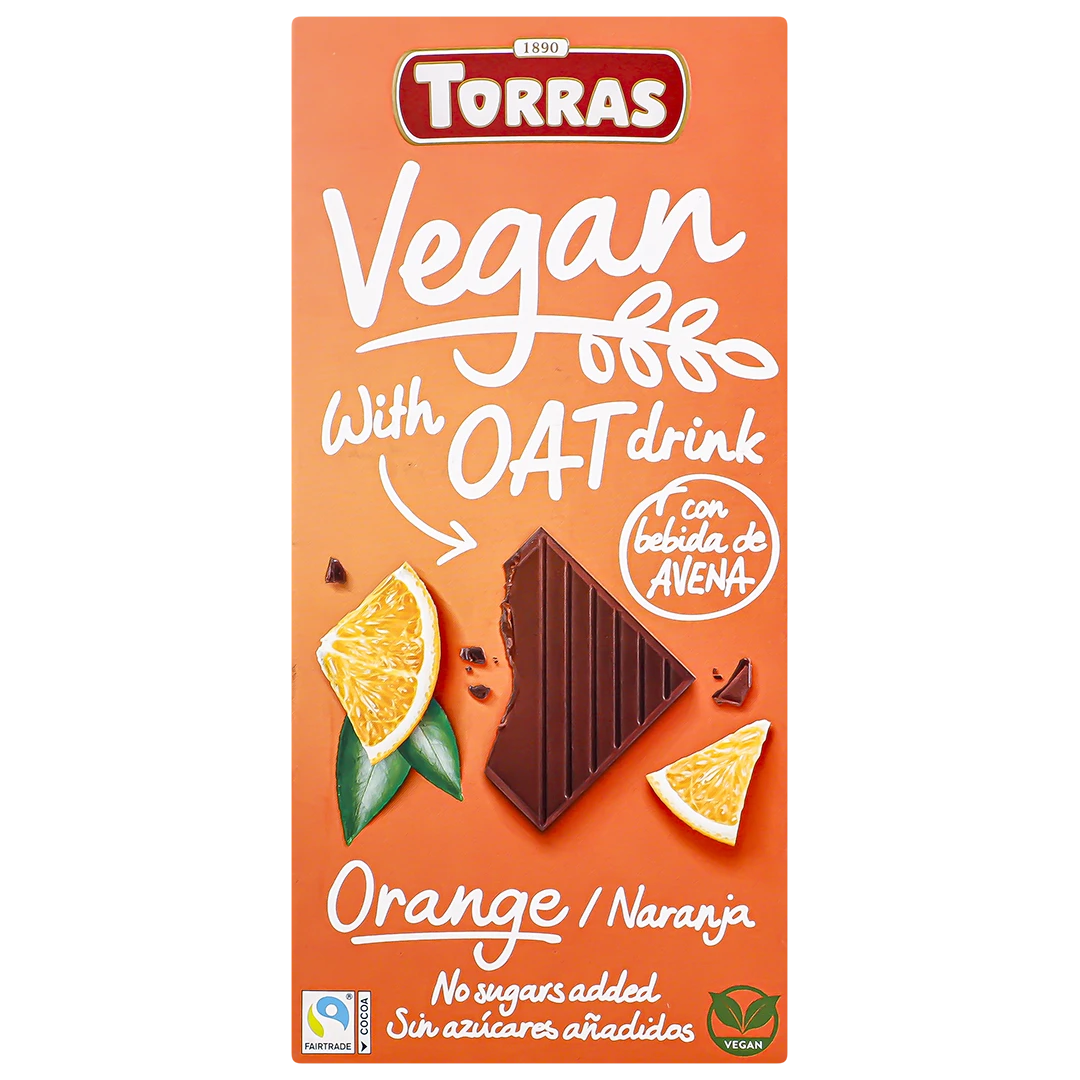 Torras Plant-Based Chocolate with Oat & Orange Extract No Added Sugar 100 gm