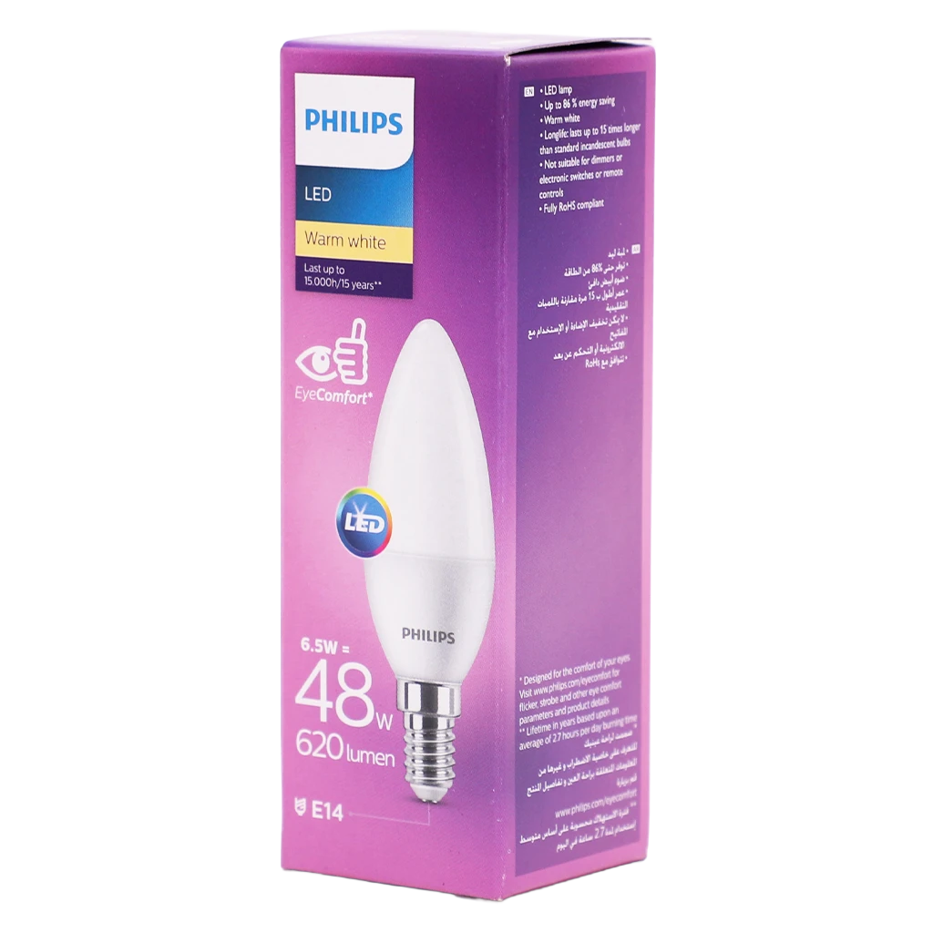 Philips Led Frosted Candles Provide A Soft Fixtures With Small (E14) Fittings 6.5W-E14-CCT 2700K