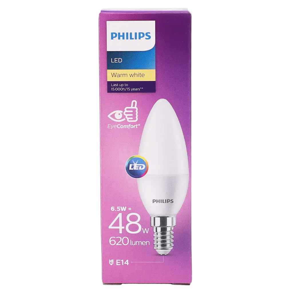 Philips Led Frosted Candles Provide A Soft Fixtures With Small (E14) Fittings 6.5W-E14-CCT 2700K - view 2