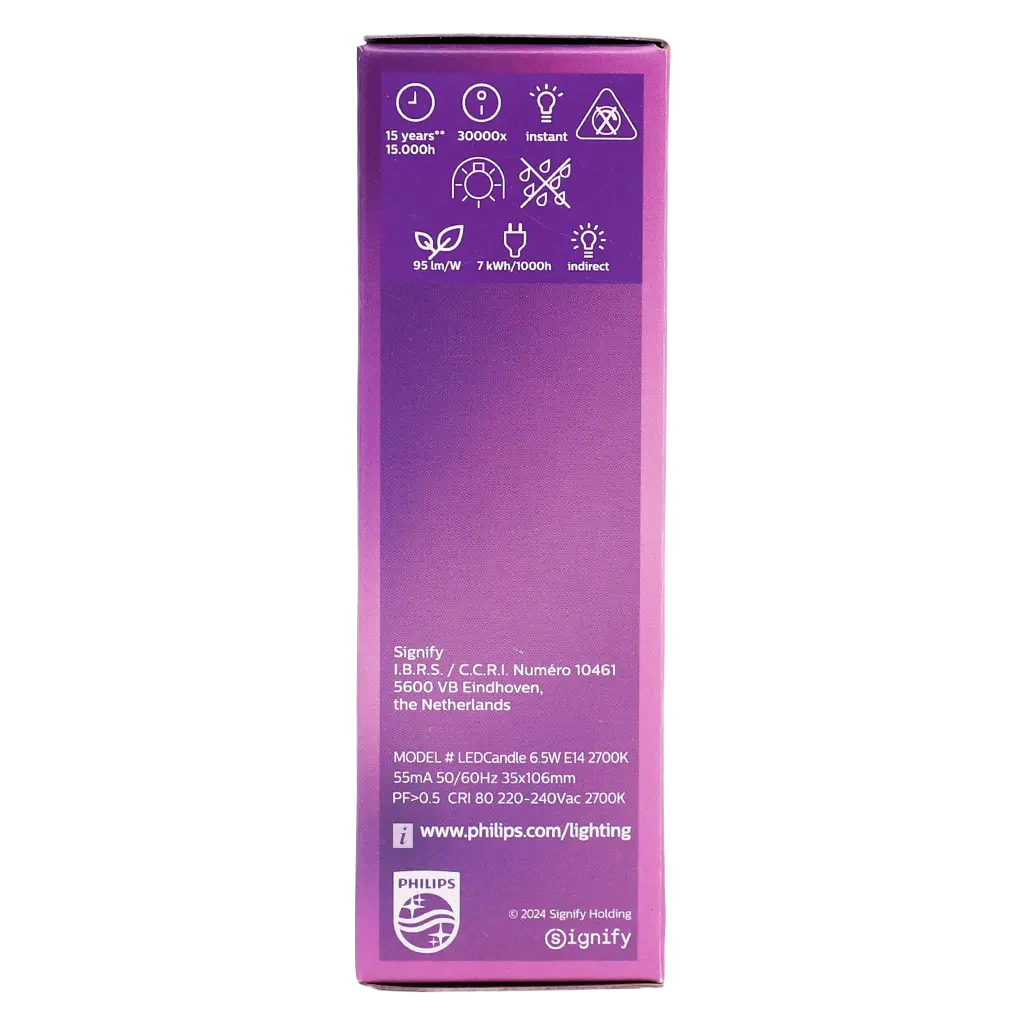 Philips Led Frosted Candles Provide A Soft Fixtures With Small (E14) Fittings 6.5W-E14-CCT 2700K - view 3