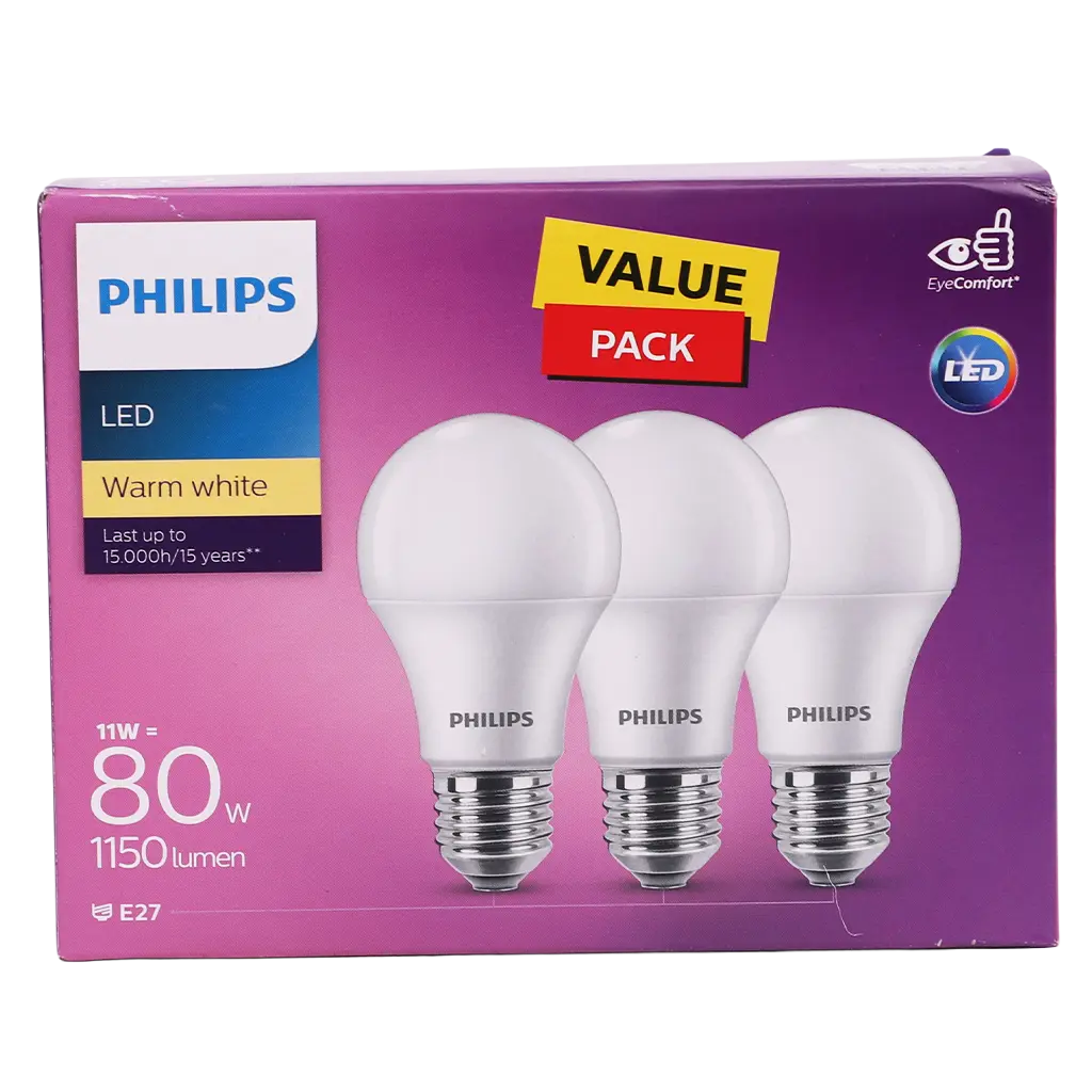 Philips Long Life LED Bulb In One Box 11W-E27-CCT 3000K-230V-3CT 3 pcs - view 2