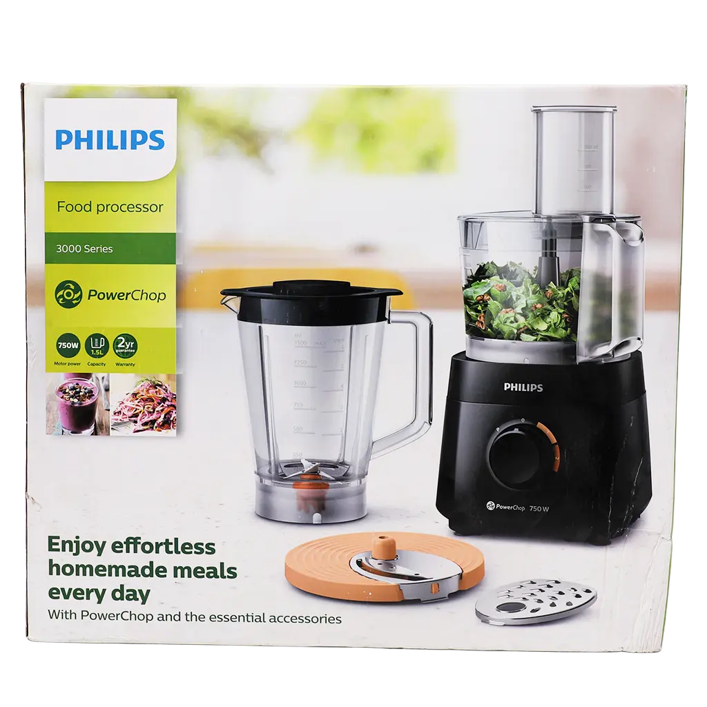 Philips Compact Food Processor 750W PowerChop 4 Accessories 1.5L Bowl 1.5L Blender 2 Speed+Pulse Black - view 3
