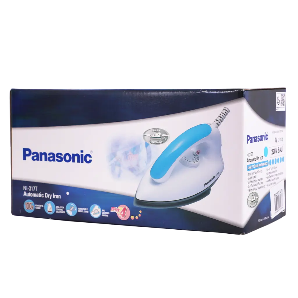 Panasonic Dry Iron 1000W Blue Light  Non Stick thermostatic button slit swivel cord - view 2