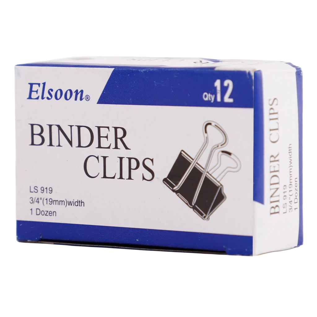 Elsoon  Binder Clips Size 19 mm box of 12 pcs