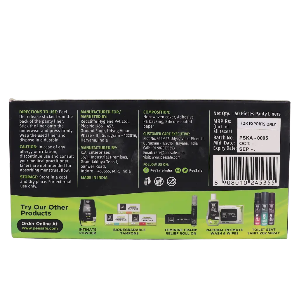 Peesafe Daily Panty Liners With Aloe Vera Curvy Design & Soft Surface 185Mm Wide 50 Liners - view 3