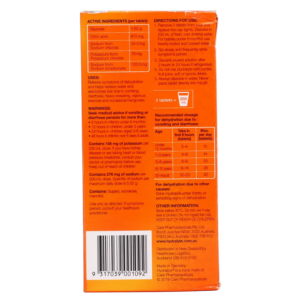 Hydralyte Orange Flavoured Effervescent Electrolyte 40 Tablets - view 3