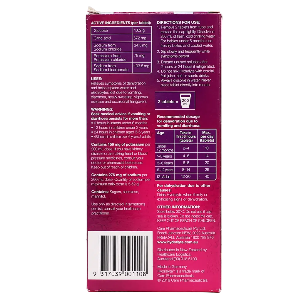 Hydralyte Apple Black Currant Flavoured Effervescent Electrolyte 40 Tablets - view 3