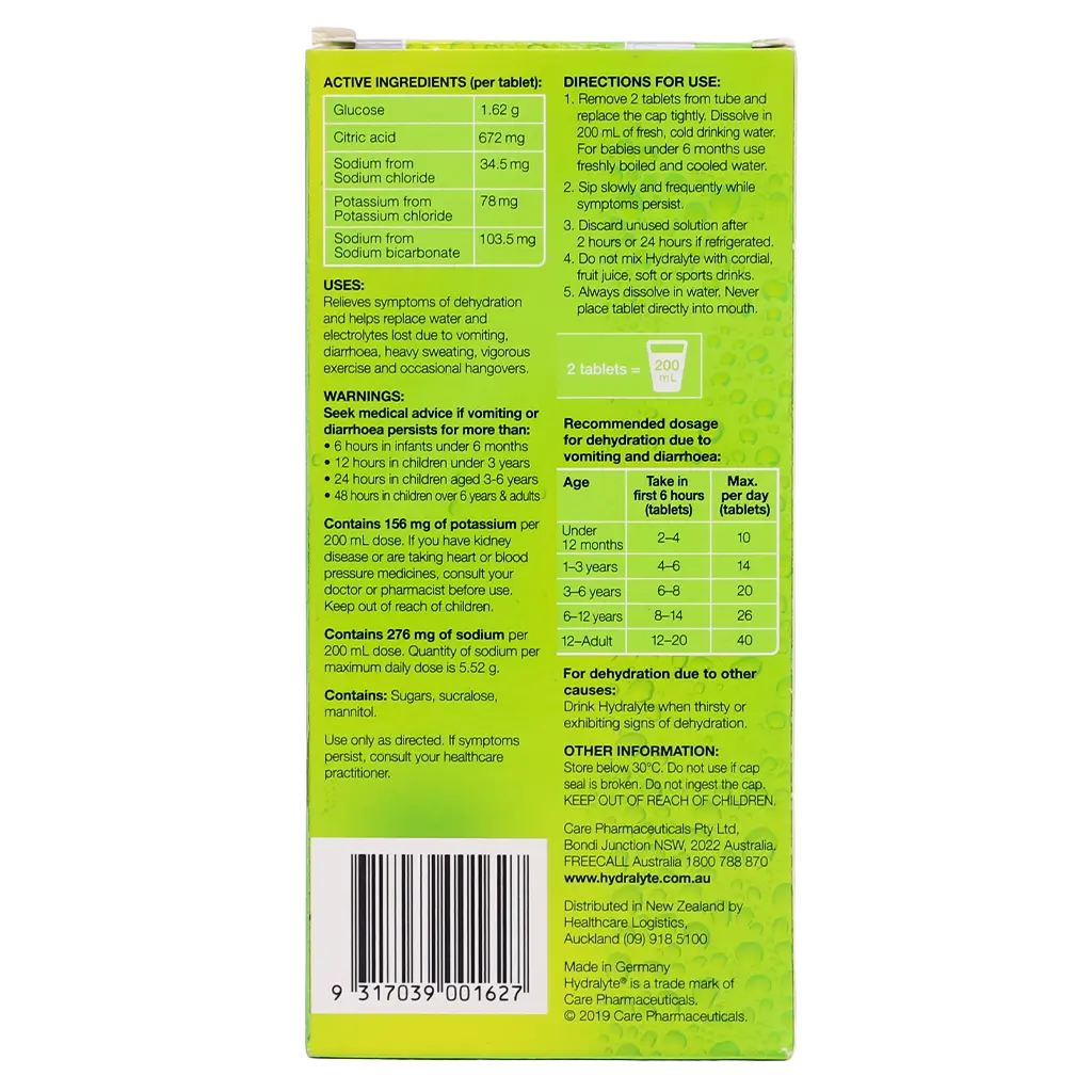 Hydralyte  Limon and Lime Flavoured Effervescent Electrolyte 40 Tablets - view 3