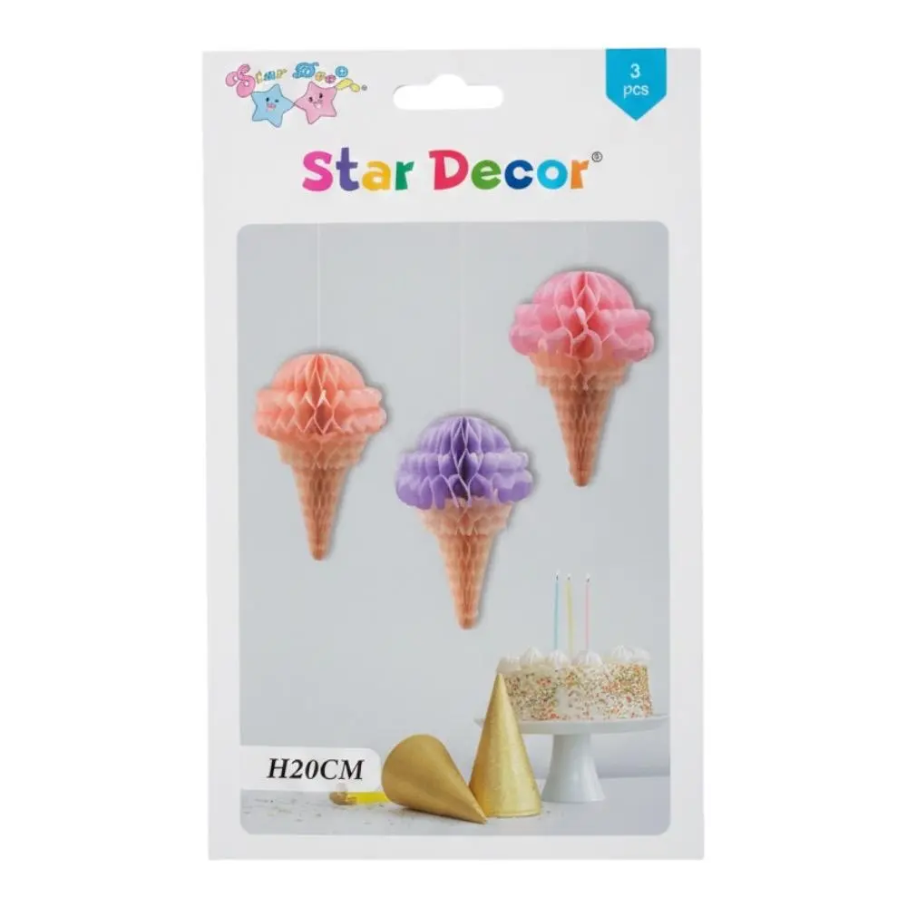Hanging Paper Decoration in The Shape of Icecream 3 pcs 20 cm - view 1