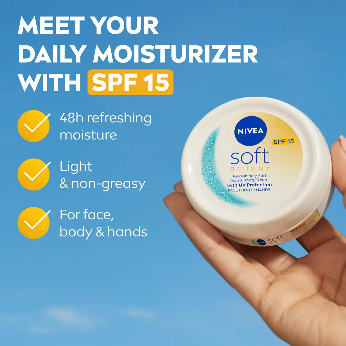 Nivea Soft Daily UV Protection with SPF15 Moisturizing Cream for Body Hand and Face Jar 200 ml - view 2