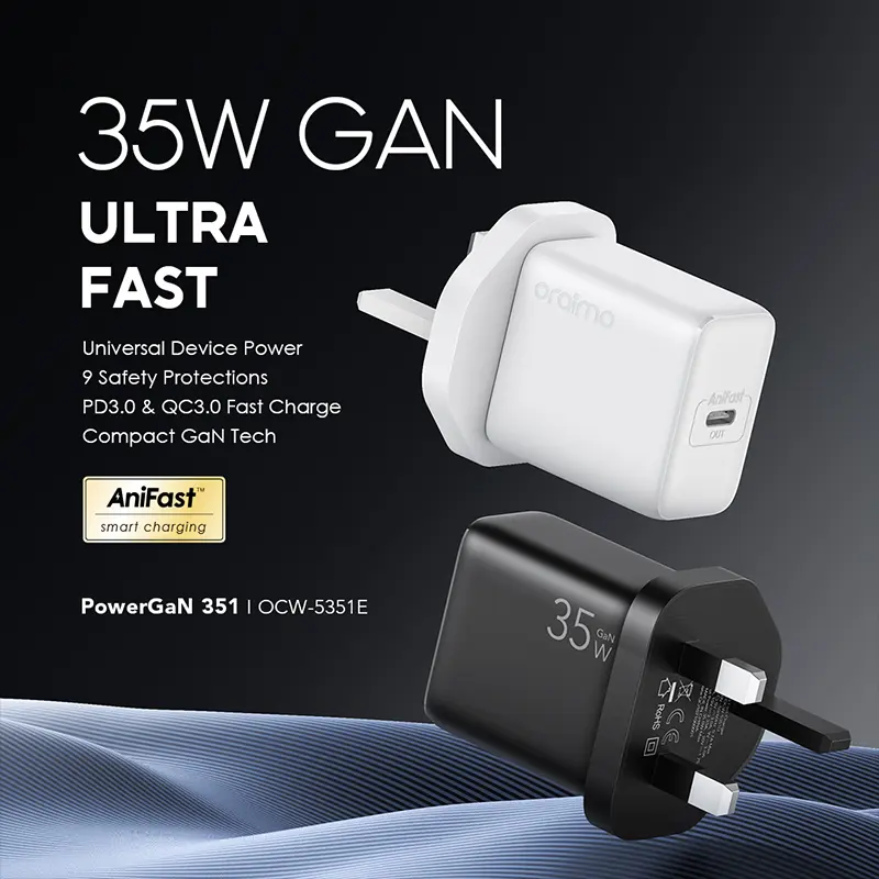Oraimo Wall Charger USB C Port 35w WITH CABLE TYPE C to TYPE C BLACK - view 3