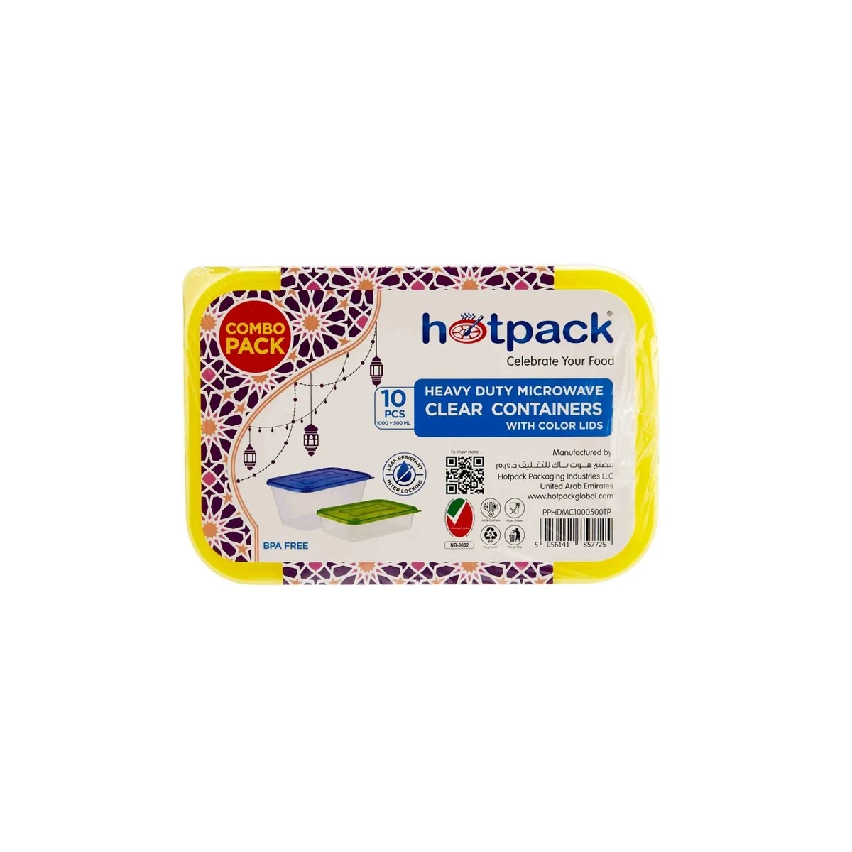 Hotpack HD Microwave Container Color LID 1000+ 500ml 10 Pcs