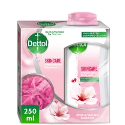 Dettol Skincare Body Wash Rose & Sakura Blossom Scent 250 ml + Puff