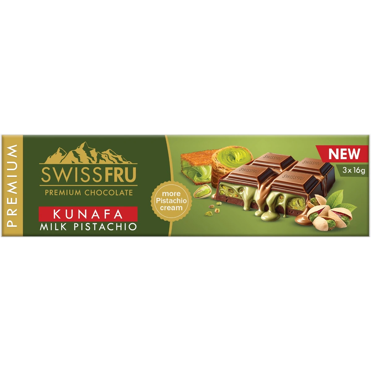 Swissfru milk kunafa bar with pistachio cream 48 gm