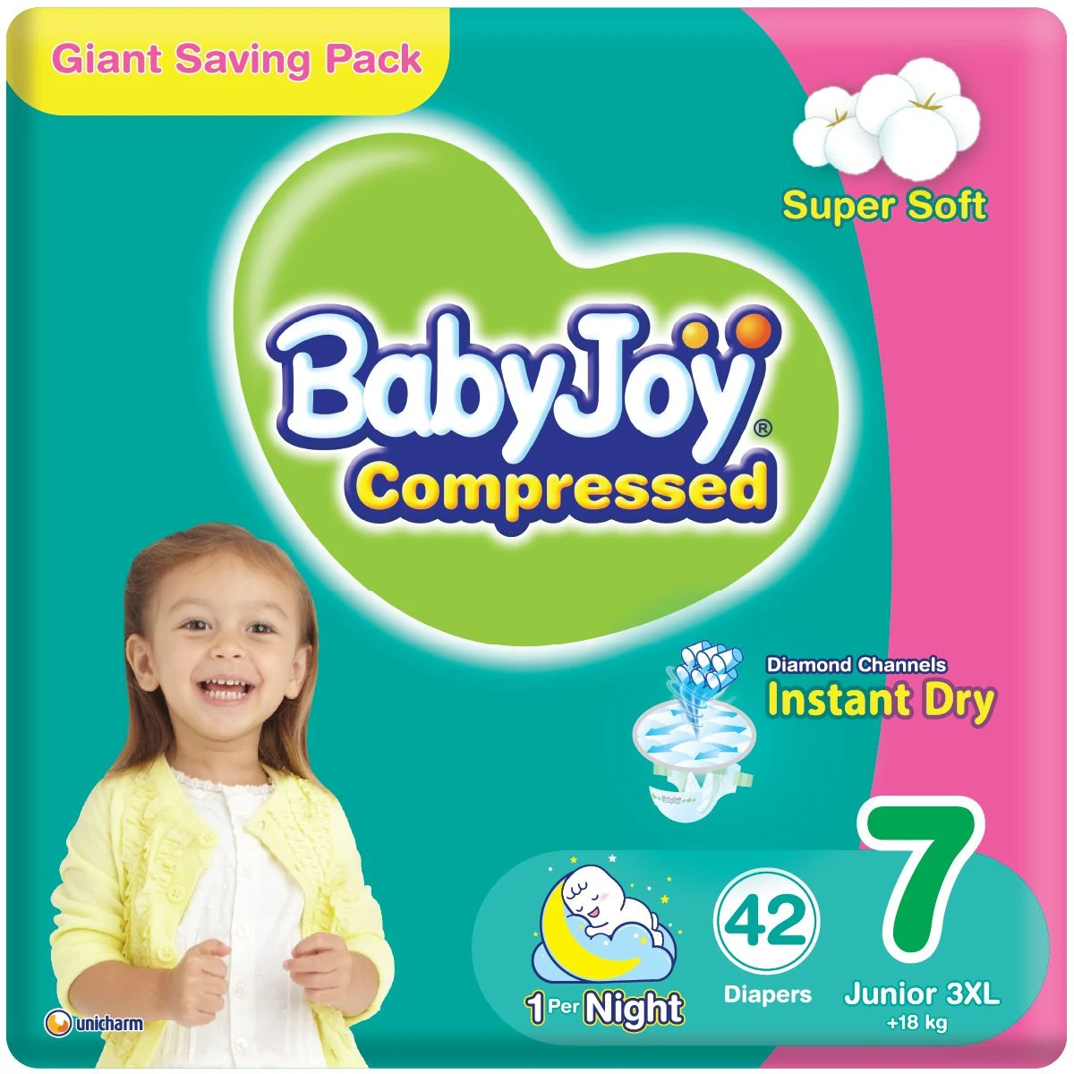 Babyjoy Diapers Giant Pack Size Junior 3XL No 7 count 42 Diapers