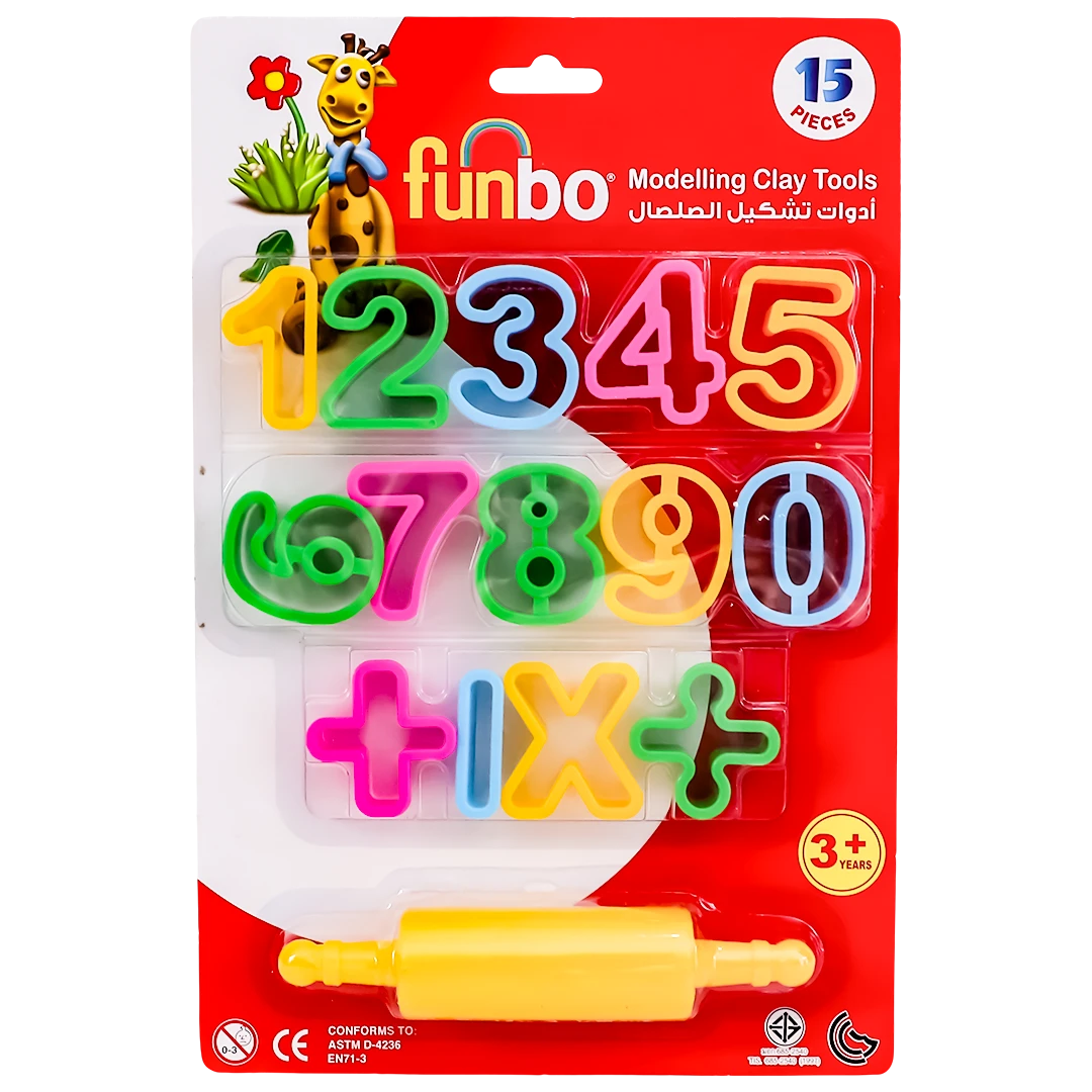 Funbo Clay Tools Numbers English +1 Roll 14 Molds