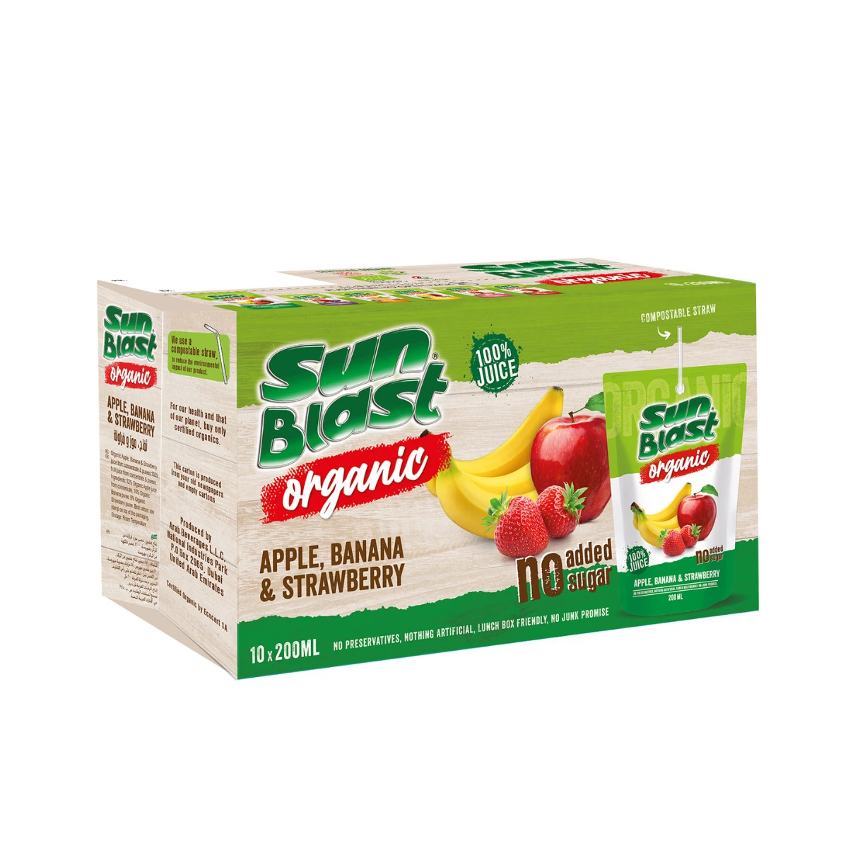 Sun Blast Juice Organic Banana And Strawberry And Apple 200ml