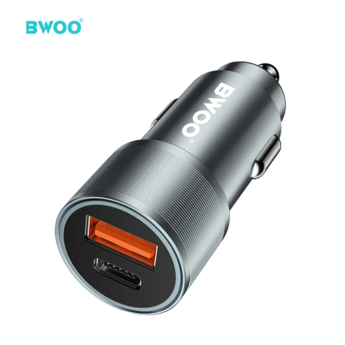 BWOO Car Charger Fast Charging PD Dual Port USB C 43 W Grey