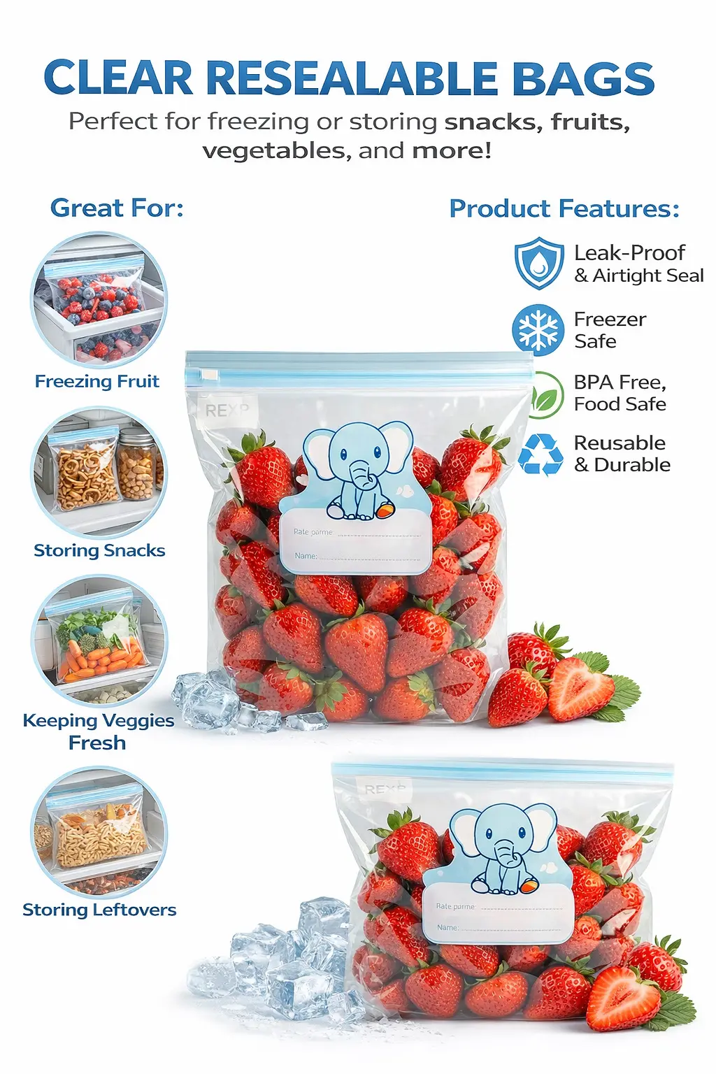 Rexo  Slider Zipper Bags Medium Size15 pcs 30*28+3 cm - view 3