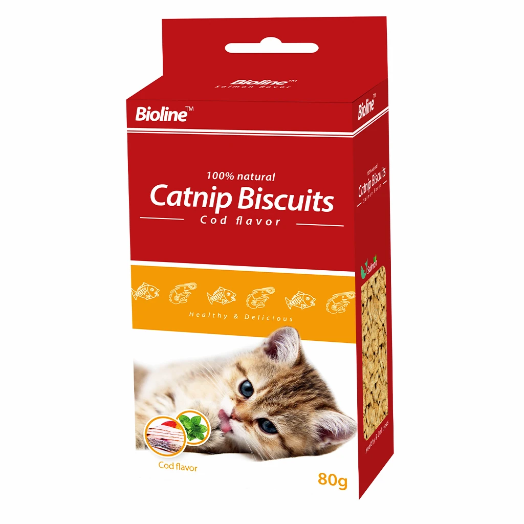 Bioline Treats for Cats Catnip Biscuits Cod Flavor 80 gm