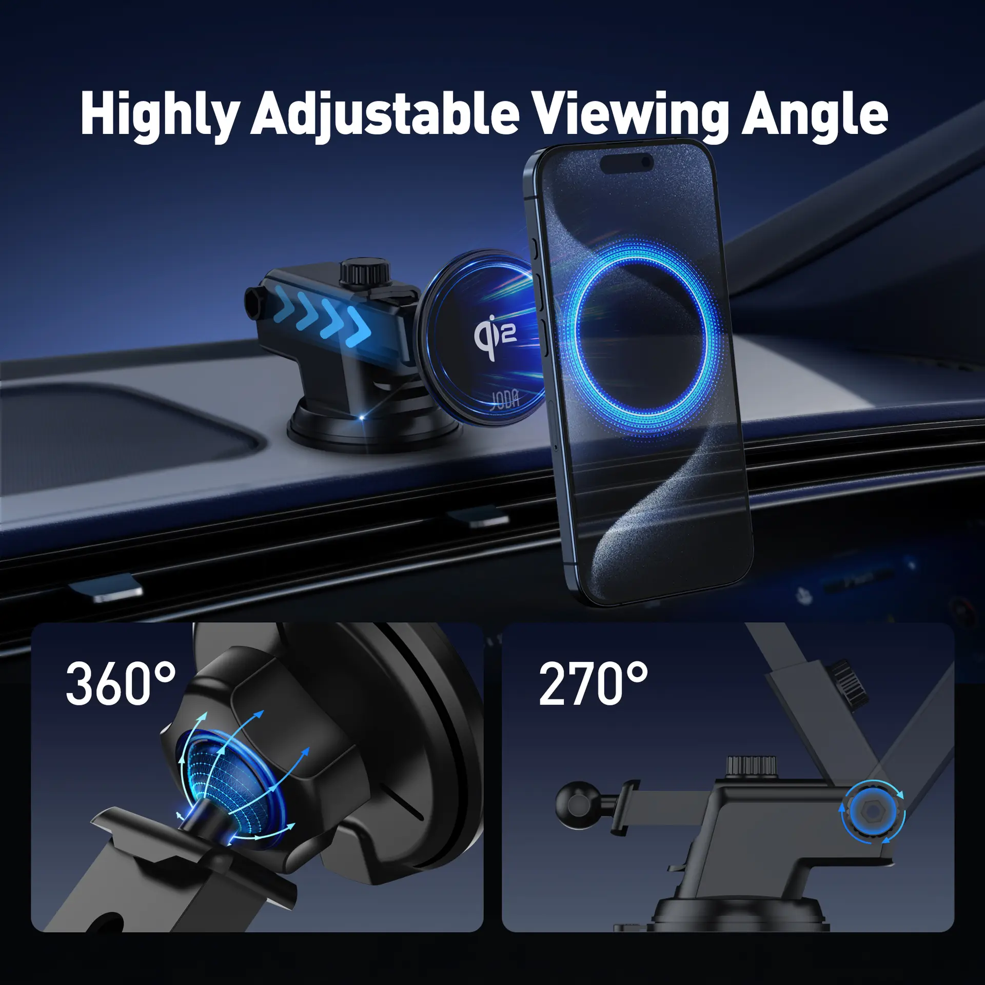 Joda MagQ C1 Wireless Charging Car Holder Black Color 15W - view 12