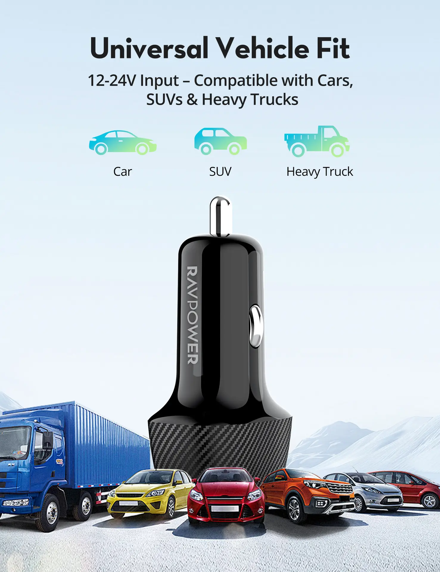Ravpower 60w Car Charger with restractable 2 Port USB C - view 8