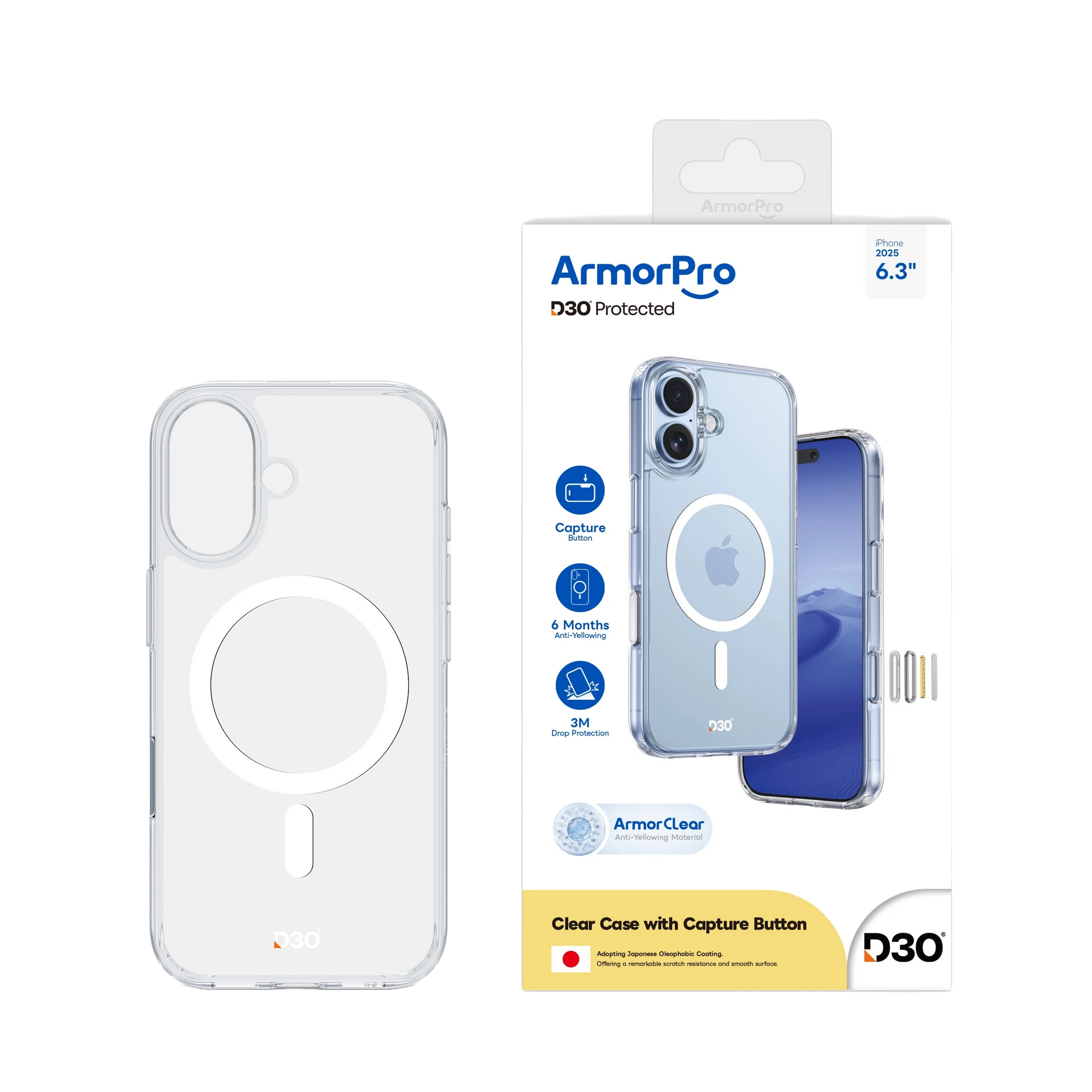 Armorpro Protected Tpu And Pc Magsafe Clear Case With Capture Button White For Iphone 17