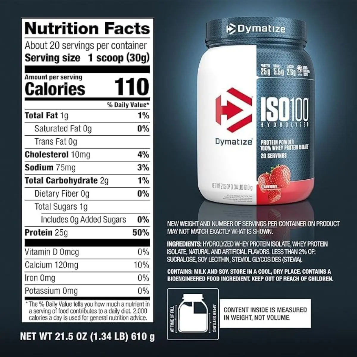 Dymatize Iso 100 Protein Powder Strawberry Flavour 610 gm - view 5