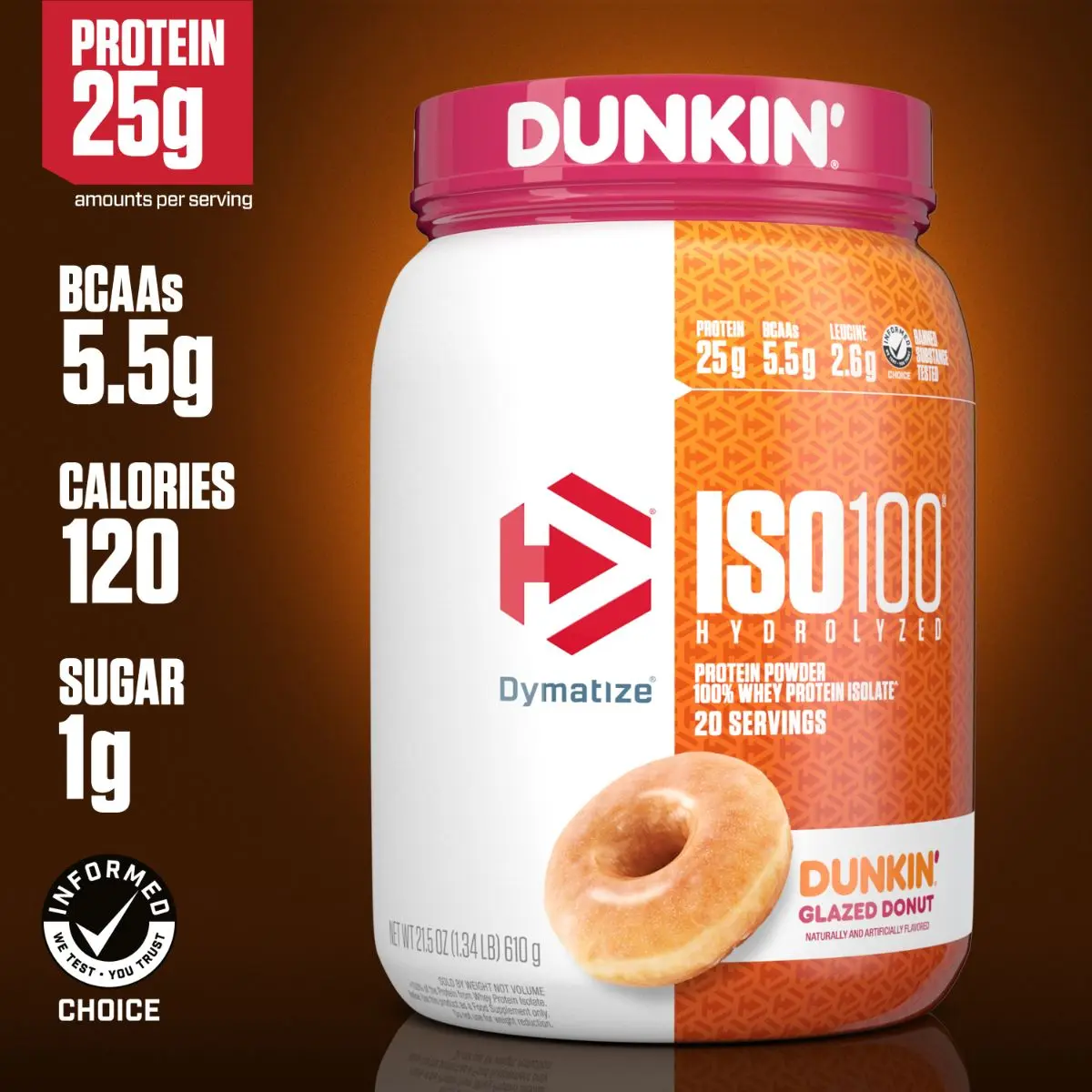 Dymatize Iso100 Protein Powder Dunkin' Glazed Donut Flavor 610 gm - view 5