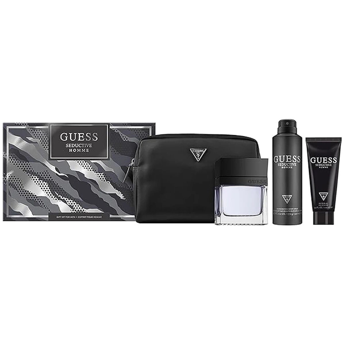 Guess Seductive Men Homme Eau de Toilette 4 Piece Gift Set Perfume EDT 100 ml + Body Spray 226 ml + Shower Gel 100 ml + Pouch
