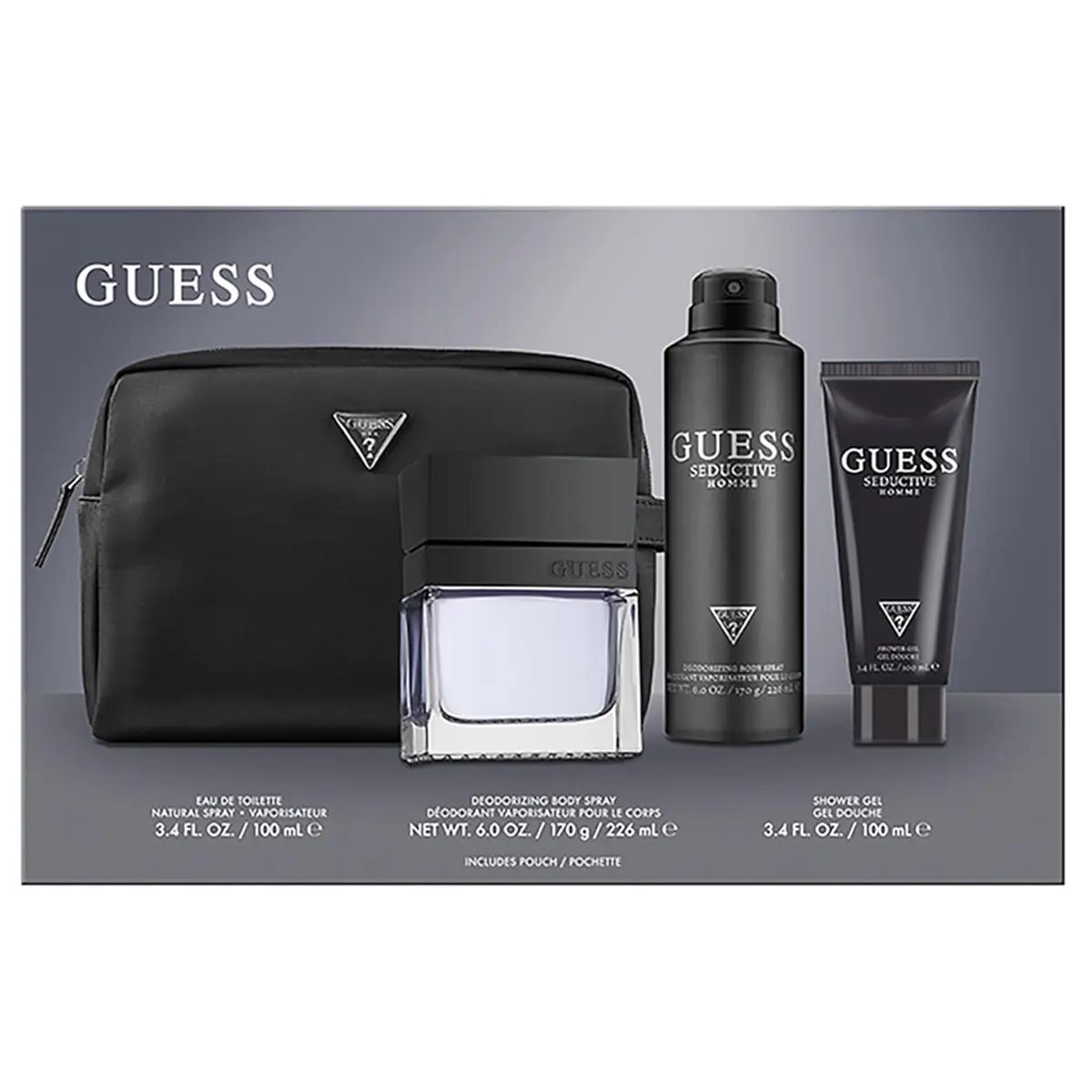 Guess Seductive Men Homme Eau de Toilette 4 Piece Gift Set Perfume EDT 100 ml + Body Spray 226 ml + Shower Gel 100 ml + Pouch - view 2