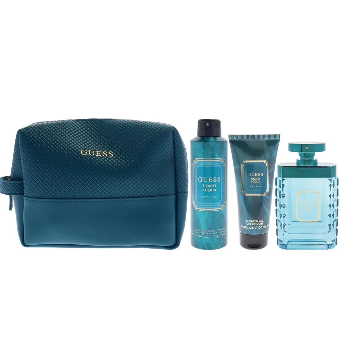 Guess Gift Set Uomo Acqua for Men 4 Pc  EDT 100 ml & Deodorizing Body Spray226 ml & Shower Gel 100 ml & Pouch - view 2