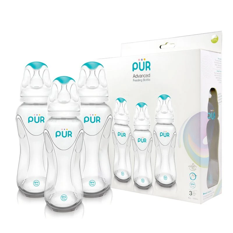 Pur Advanced Slim Neck Bottle To Protect  Against Colic 8 Oz/250ml 3Pcs