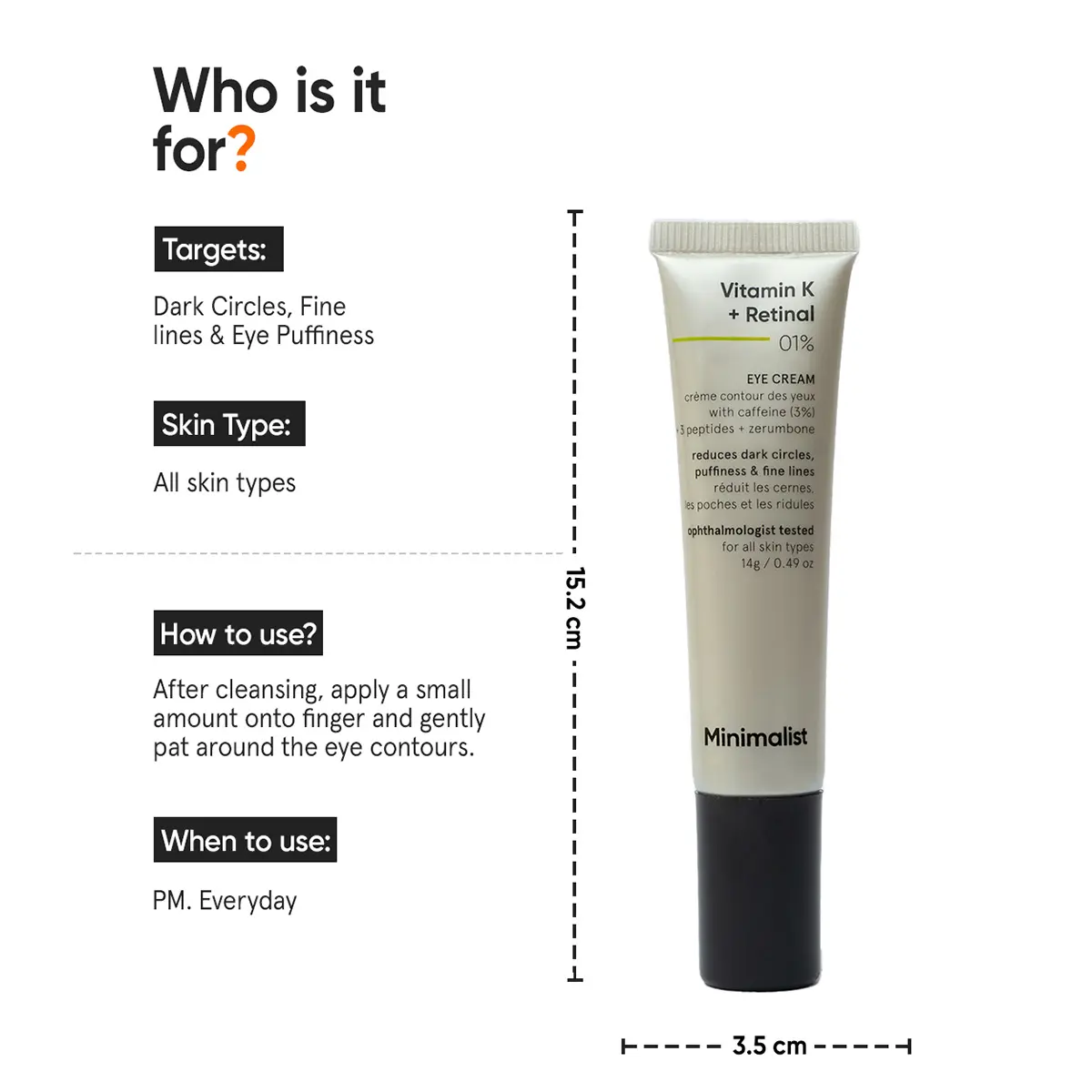 Minimalist Vitamin K + Retinal 01% Eye Cream 14gm - view 3